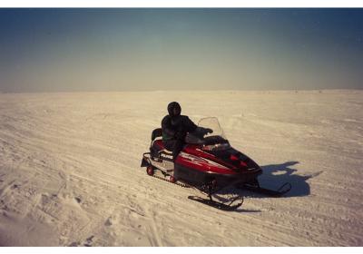 Dr Ameyaw driving small Skidoo 